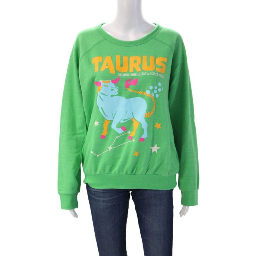 Midnight Rider Women Green Astro Graphic Pullover Sweatshirt Crewneck Size M
